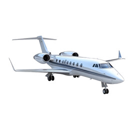 Obraz premium A white and silver jet is parked on the runway. The plane is large and has a sleek design. Concept of luxury and sophistication, as the plane is likely a high-end private jet