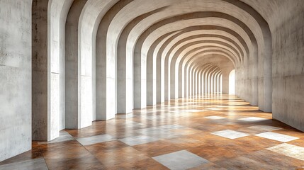 Empty arched concrete hallway