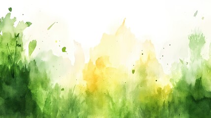 Fototapeta premium Serene watercolor wash painting with abstract green and yellow hues evoking nature and organic growth in a tranquil atmosphere