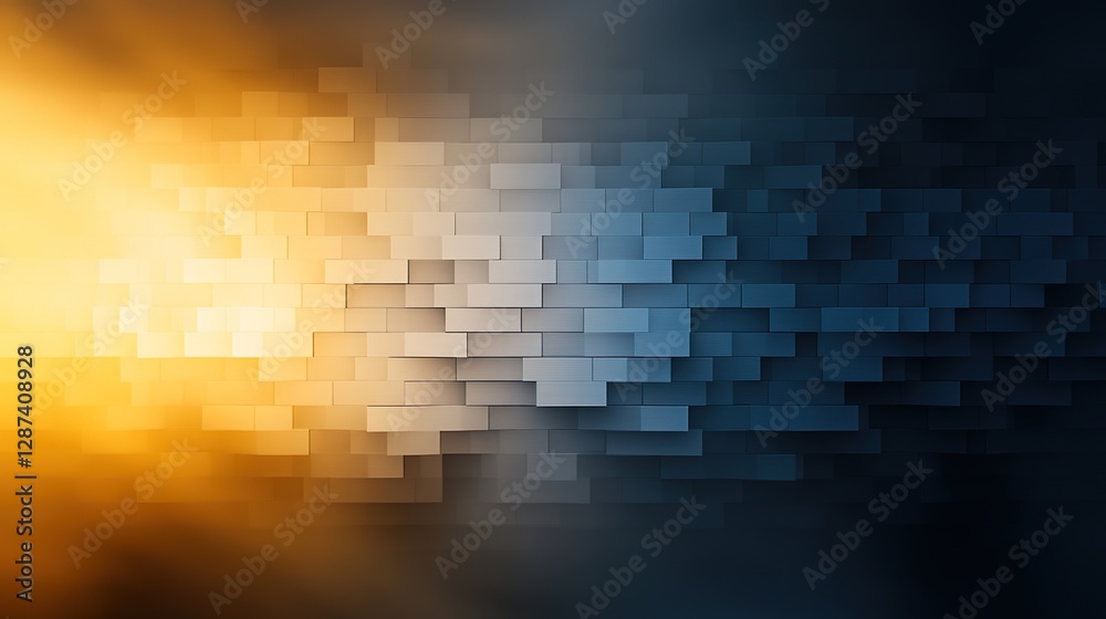 Wall mural abstract pattern of light and shadow in gradient brick design