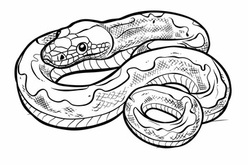 Naklejka premium basic cartoon clip art of a Python, bold lines, no gray scale, simple coloring page for toddlers