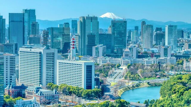 富士山を望む大都会摩天楼・タイムラプス　