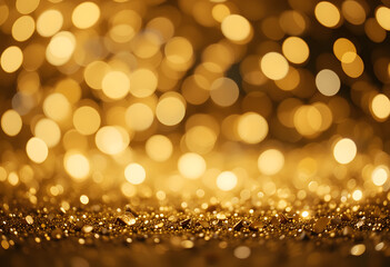 A glittering gold background with bokeh effects and soft. wallpaper background for ads or gifts wrap and web design 