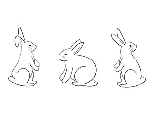 Set of hand drawn rabbit, bunny line drawing illustration