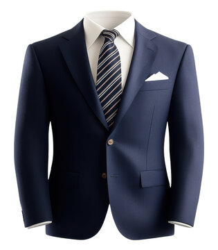 Navy blue suit mockup, men's formal blazer with tie clipart on transparent background