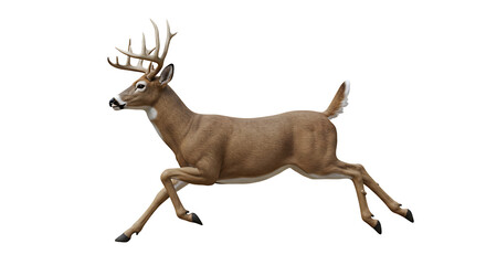 Running Buck Isolated on White Background Showing Wildlife Action