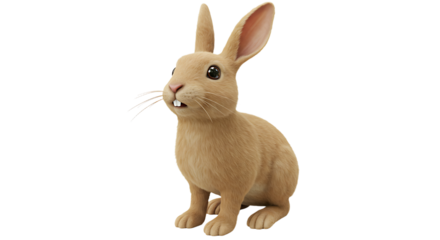 Cute Brown Rabbit Sitting Upright with Big Eyes on White Background