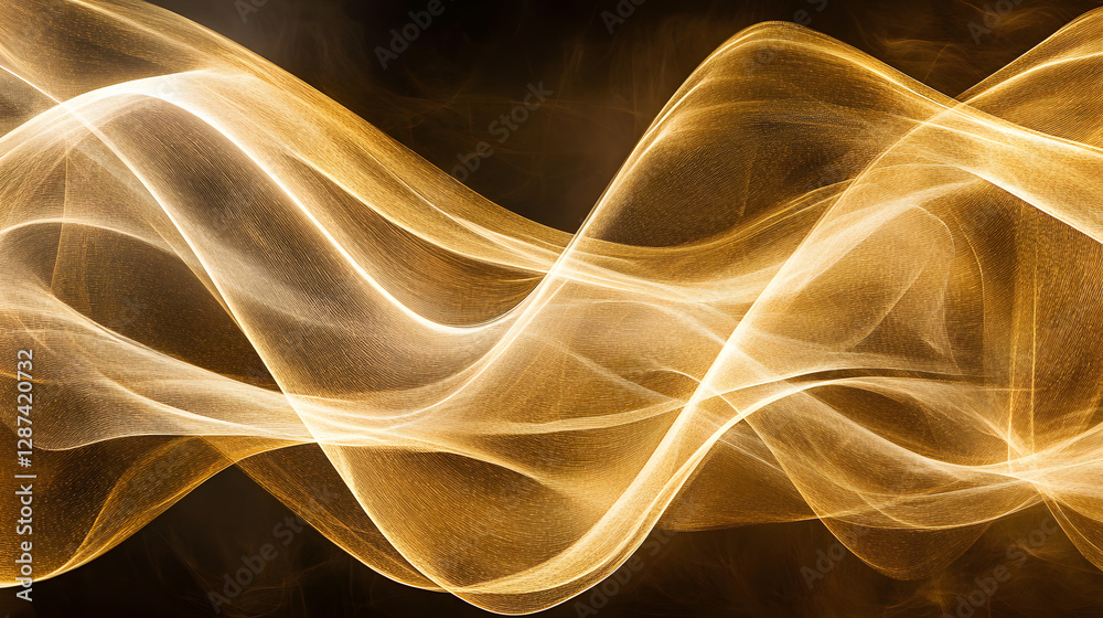 Poster close up of a wave of light creating patterns and reflections in a dark background