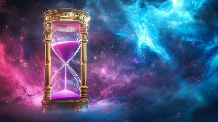Ornate Gold Hourglass in a Vibrant Cosmic Nebula