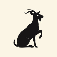 Black silhouette of a goat sitting on its hind legs.