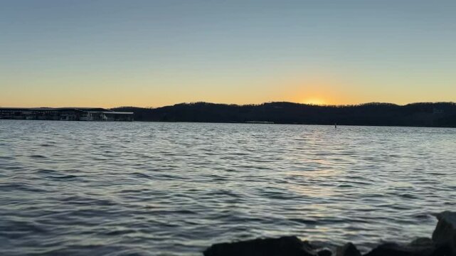Beautiful sunset on a big lake! The sound of the waves! Branson. USA