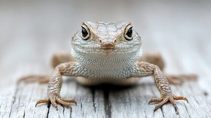 Naklejka premium Lizard portrait on weathered wood