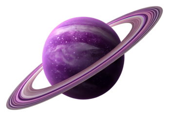 Exploring purple planet with rings outer space digital cosmic view isolated on transparent background