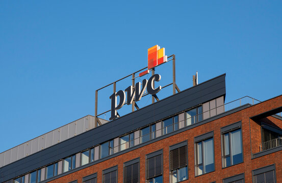 Bratislava, Slovakia - February, 22, 2025 : Logo of PWC Price Waterhouse Coopers on the building in Bratislava. Slovakia.