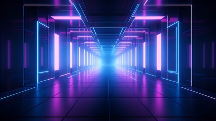 Fototapeta premium Neon lights in futuristic corridor