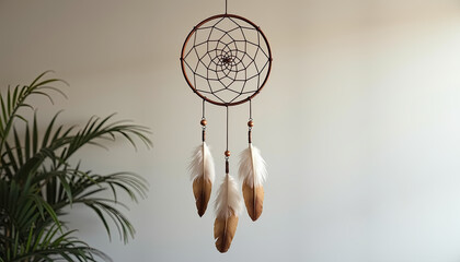 Minimalist white dreamcatcher on neutral background for modern spiritual decor and contemporary interior design