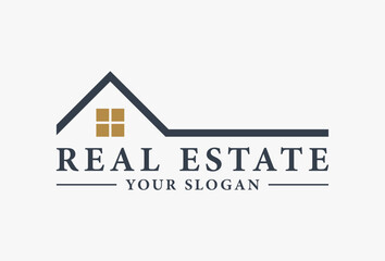 Real Estate logo design. Simple Minimalist Modern Logotype Outline Style Concept. Usable for Building, Architecture, apartment, house, home, construction, Residential, Property.