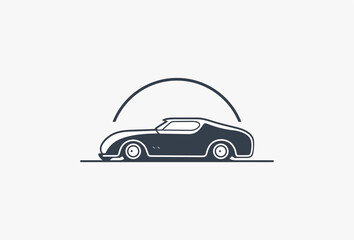 Cartoon sport car sketch. Minimal silhouette Logotype for Business, branding, Company related with car, drive, transportation, vehicle, automotive, engine, race,garage,muscle, classic, mechanic.