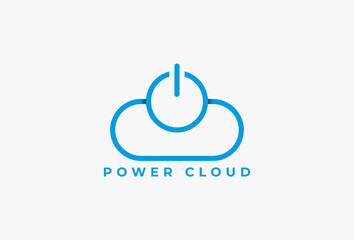 Power Cloud Logo. Outline Style Logotype Concept. Button Switch Icon for Brand, Company, Business, Corporate Related with Technology, Power, Smart, Service, Internet, Network, App, Storage, Hosting