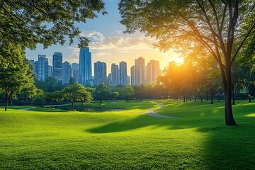 Obraz premium Urban park sunset cityscape