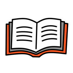 Simple hand-drawn illustration representing open book. Suitable for library-themed element designs.