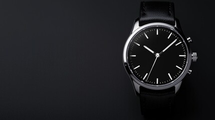 Elegant wristwatch on black background; time concept