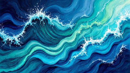Obraz premium A crayon-created ocean-inspired background, with swirling, overlapping waves in deep navy blue