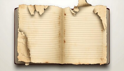 Torn journal pages, studio background, blank, memory