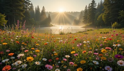 Fototapeta premium Capturing serenity in a flowering landscape