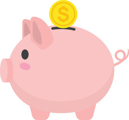귀여운 돼지 저금통과 금화가 묘사된 일러스트