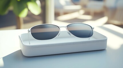 White leather case on the table in the living room, stock photo