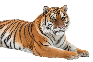 Obraz premium Majestic tiger lying gracefully setting wildlife isolated on transparent background