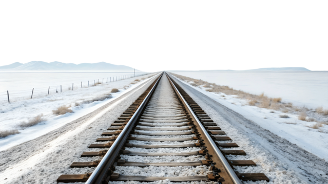 Snow-covered train tracks remote landscape nature winter isolated on transparent background