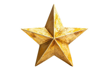 Golden Three-Dimensional Star With Textured Surface for Decoration