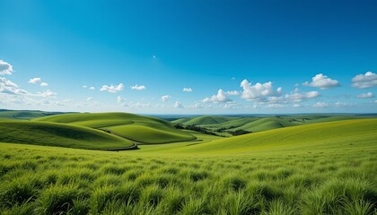 Obraz premium Lush green hills countryside nature landscape open space panoramic view serenity