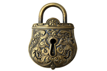 Ornate Vintage Brass Padlock with Intricate Floral Design