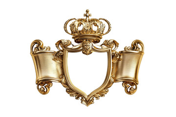 Golden Crowned Coat of Arms with Ornate Scrolls and Decorative Frame