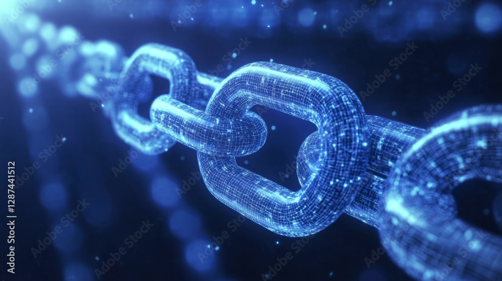 Poster futuristic blockchain technology concept with digital decentralized network, secure data encryption,