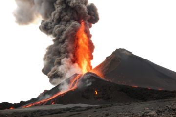 Volcanic eruption displaying lava and ash in nature's fury isolated on transparent background
