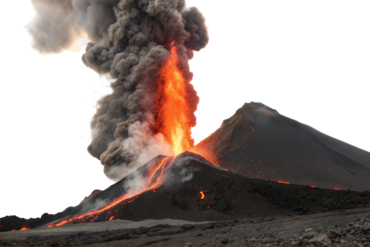 Volcanic eruption displaying lava and ash in nature's fury isolated on transparent background