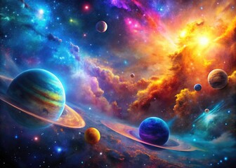 Celestial Odyssey: Bokeh Space Adventure - Cosmic Nebula, Starfield, Galaxy, Planets