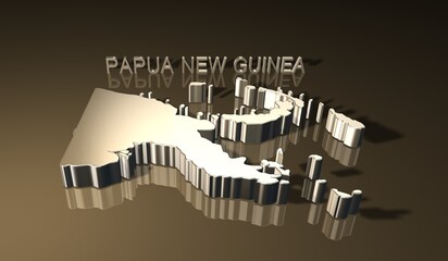 Naklejka premium Map of Papua New Guinea island in the southwestern Pacific near Australia in 3D with golden texture 3