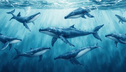 Obraz premium Underwater exploration of whales and marine life