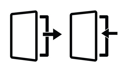 Exit and entry icon set. Log in, logout icon set. Open and close door symbol. Black exit and enter arrow, vector icon in trendy flat style