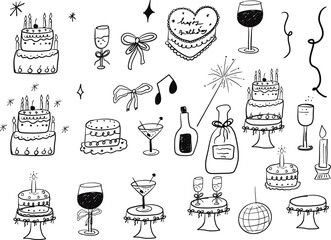 set of whimsical birthday elements