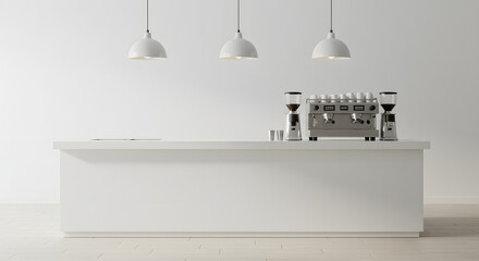 Modern Cafe Bar Counter with Espresso Machine and Coffee Grinders