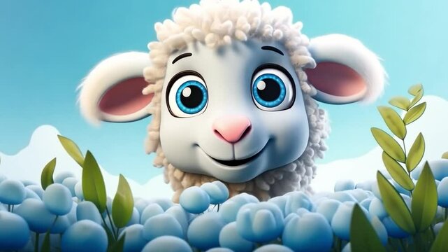 funny sheep with green grass