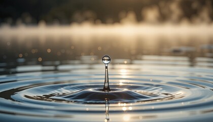 Water drop impact tranquil lake nature photography morning light close-up gigapixel concept