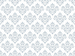 Floral pattern. Seamless vector background. Vintage wallpaper in the Baroque style. White and gray ornament for fabric, wallpaper, packaging. Ornate Damask flower illustration