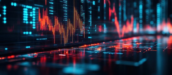 Abstract data visualization with graphs and metrics.